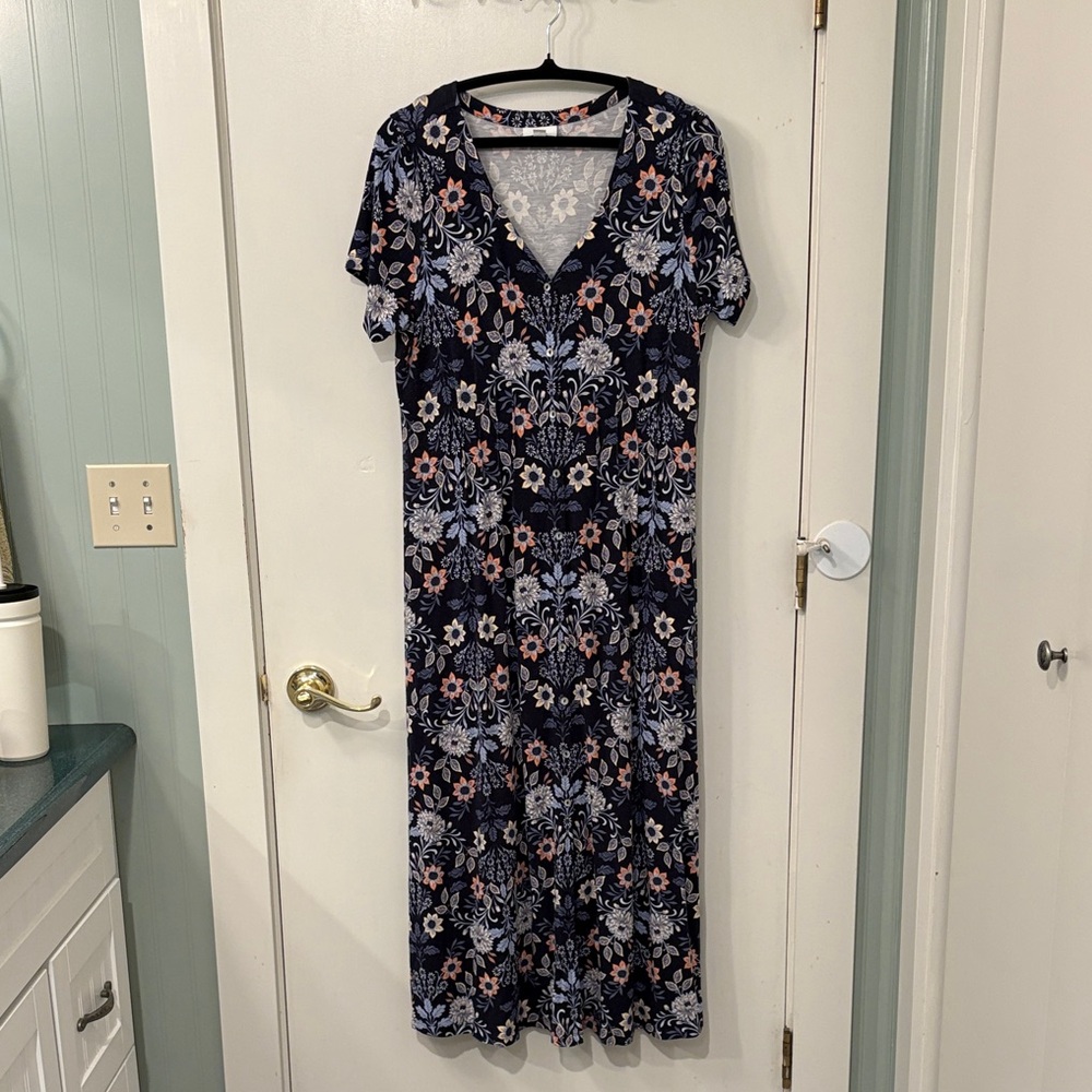 J. Jill Navy and Pink Floral Maxi Dress